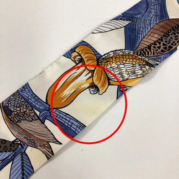 HERMES Bird pattern Twilly BandeauScarf Scarf silk White/blue - Picture 3 of 10